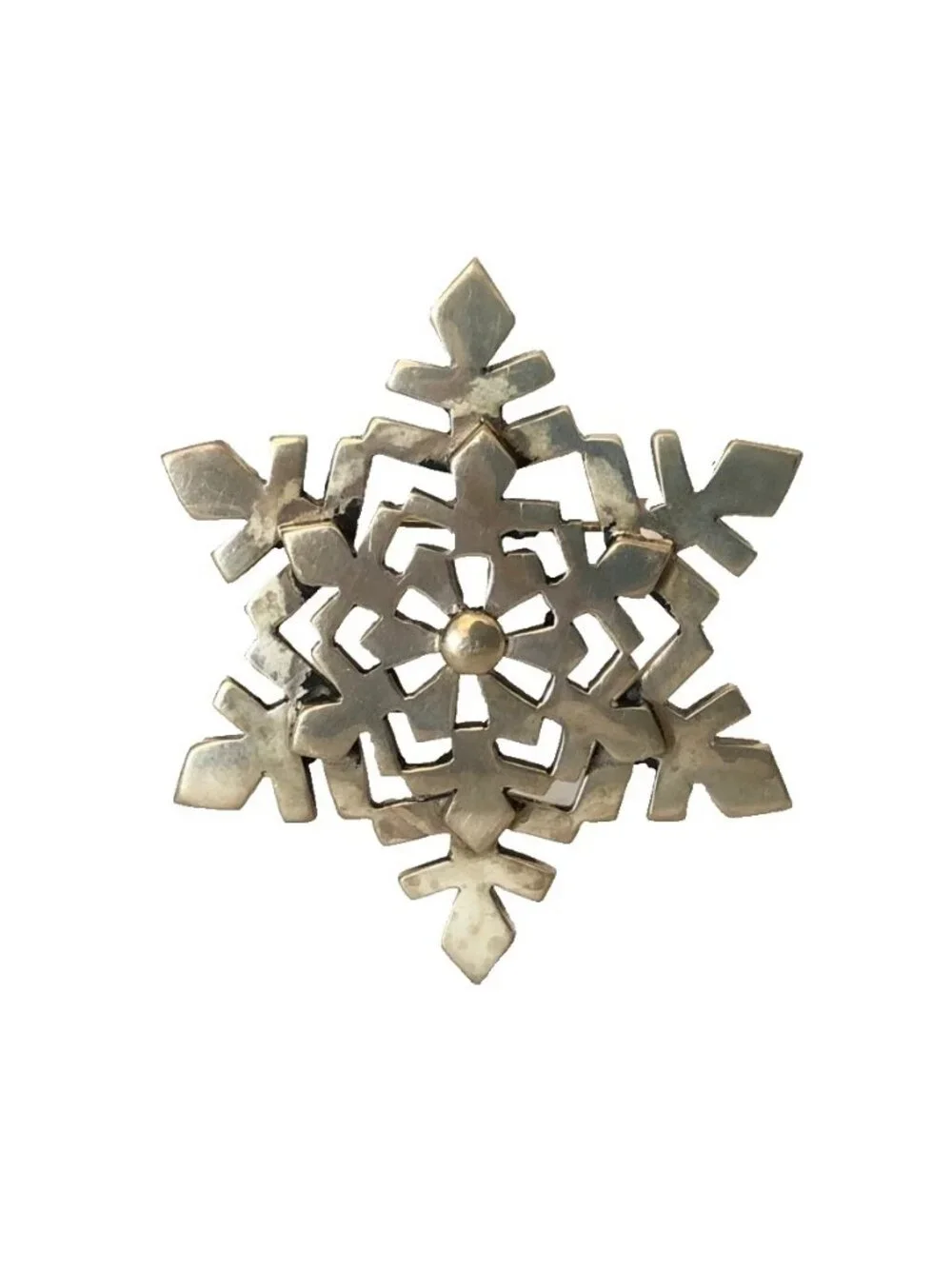 Snowflake Taxco Mexico Layered Sterling Silver 925 Pin Brooch 2.25